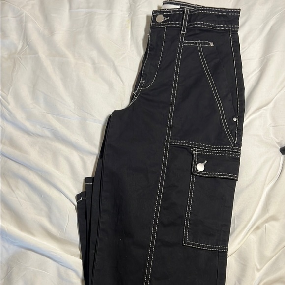 Anthropologie Black Cargo Pants with White Stitching - Picture 13 of 13